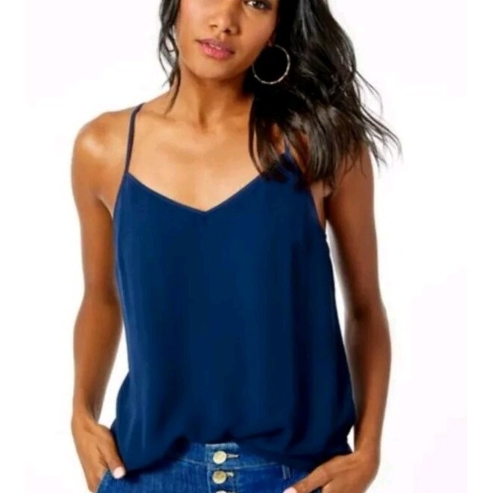 Lilly Pulitzer True Navy Dusk Silk Racerback Camisole Tank Top Size XXS A008516